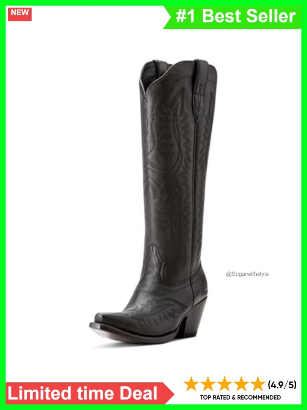 Knee-High Western Boots Full-Grain Leather Six-Row Stitch